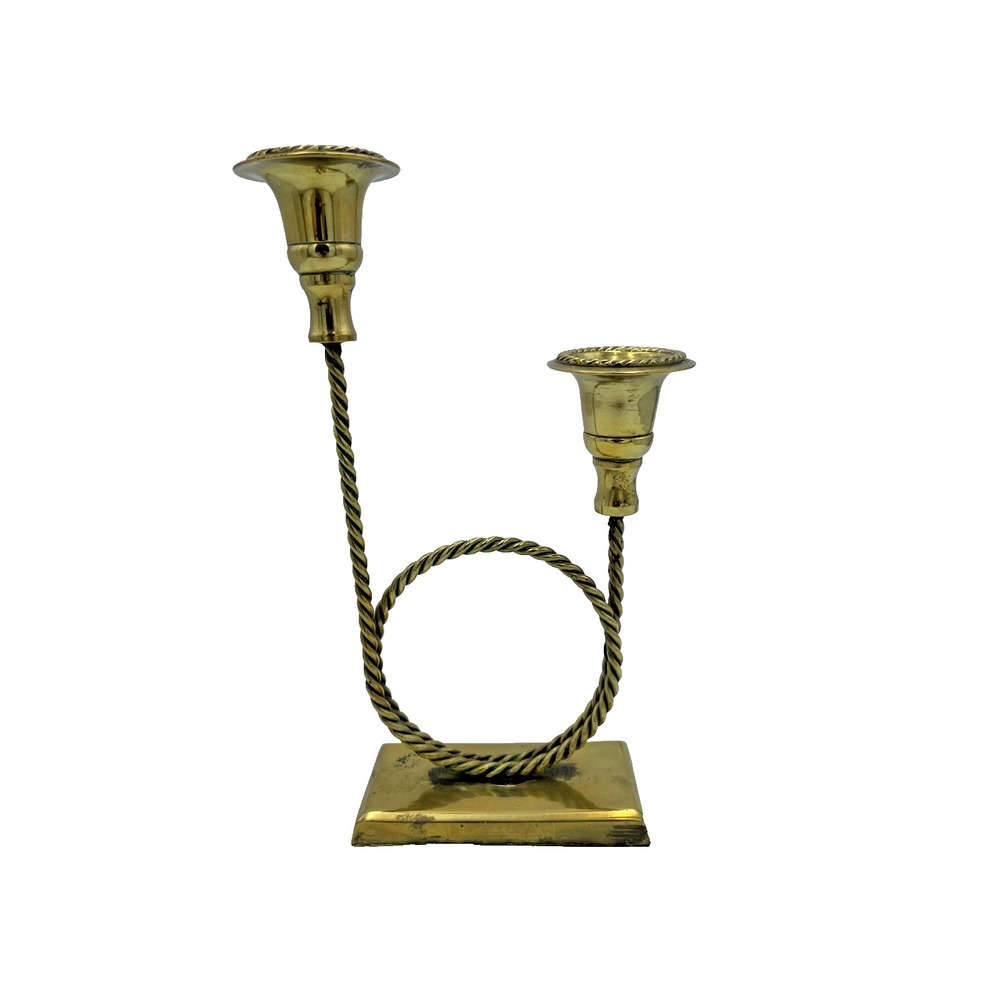Vintage Brass Rope Twist Double Taper Tabletop Candle Holder 9"‎